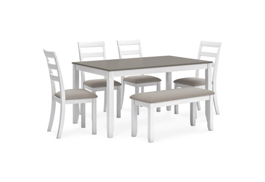 Stonehollow Dining Table and Chairs with Bench (Set of 6)