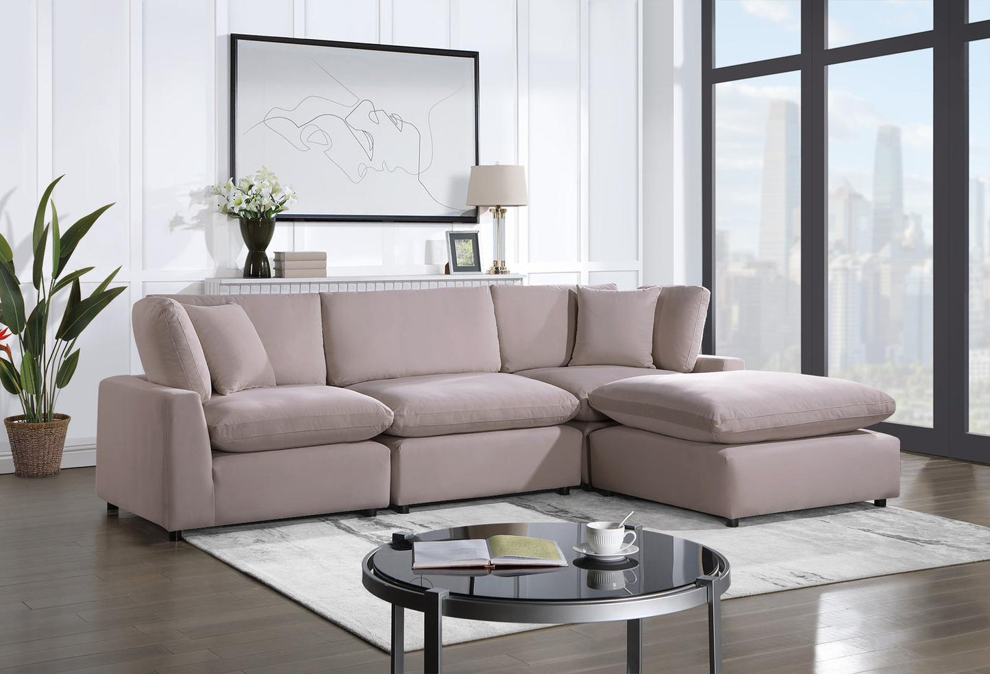 mia rose velvet modular cloud sectional